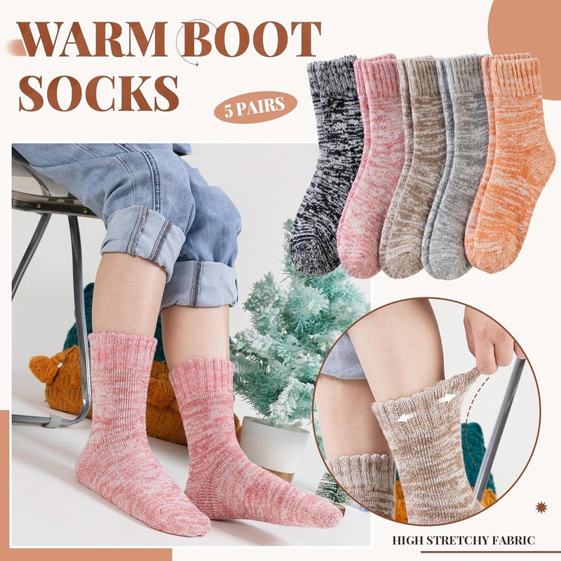 Velice Merino Wool Socks for Women 5 Pairs Warm Winter Hiking Thick Thermal Cozy Boot Work Soft Ladies Crew Socks - Image 3